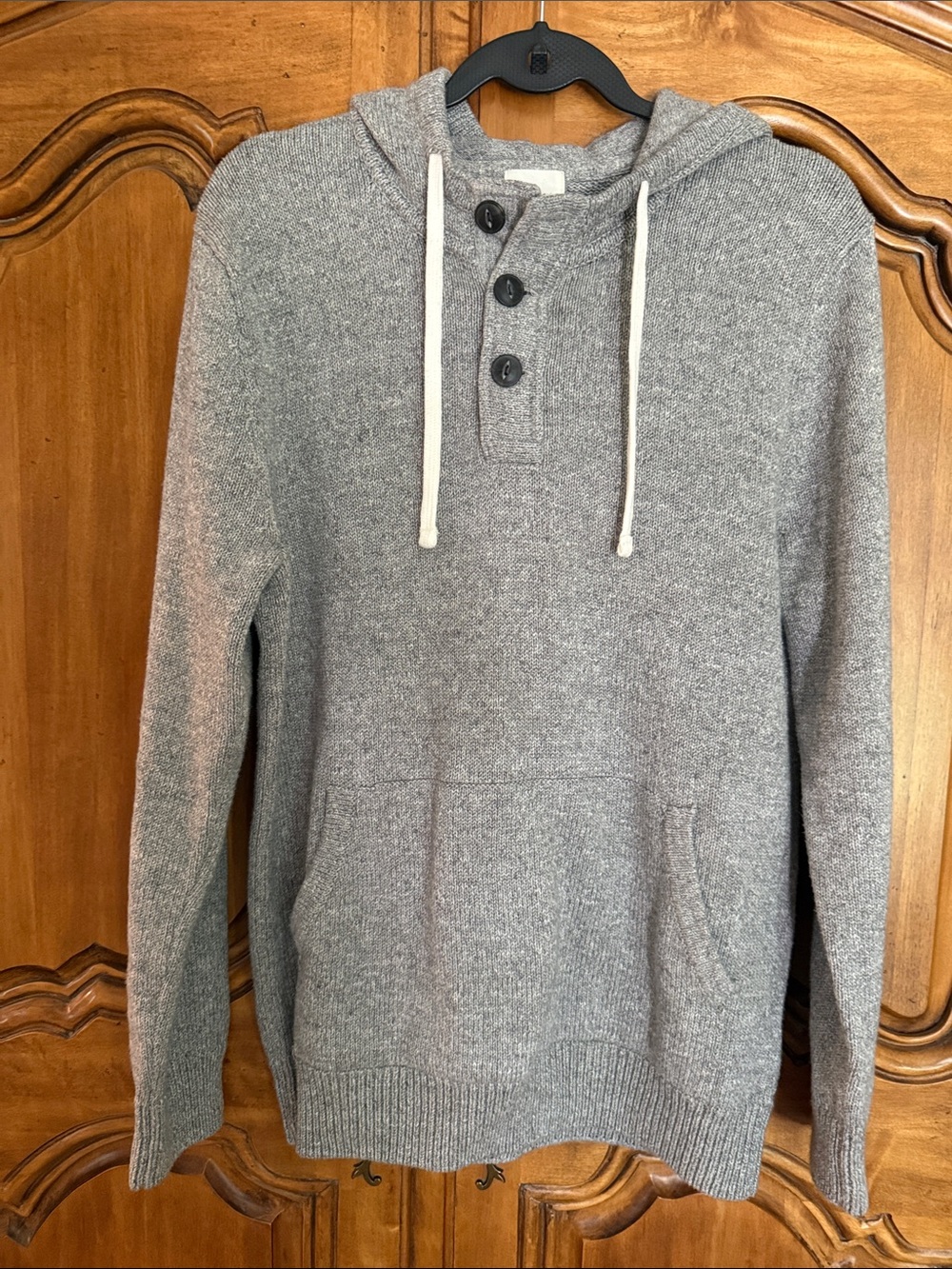 H&M Heather Gray Knit Hoodie with Label Detail
